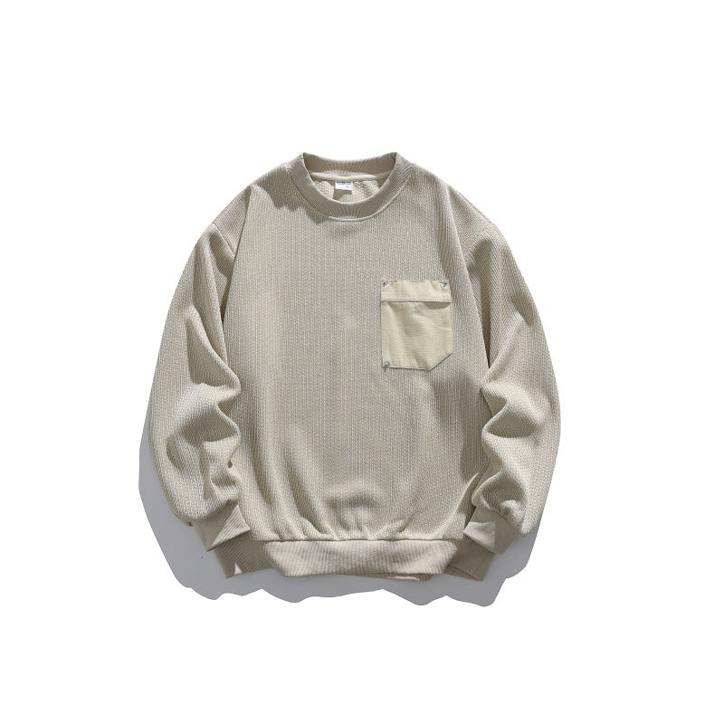 Unisex waffle texture sweatshirt with chest pocket and elastic hem Chichicherry