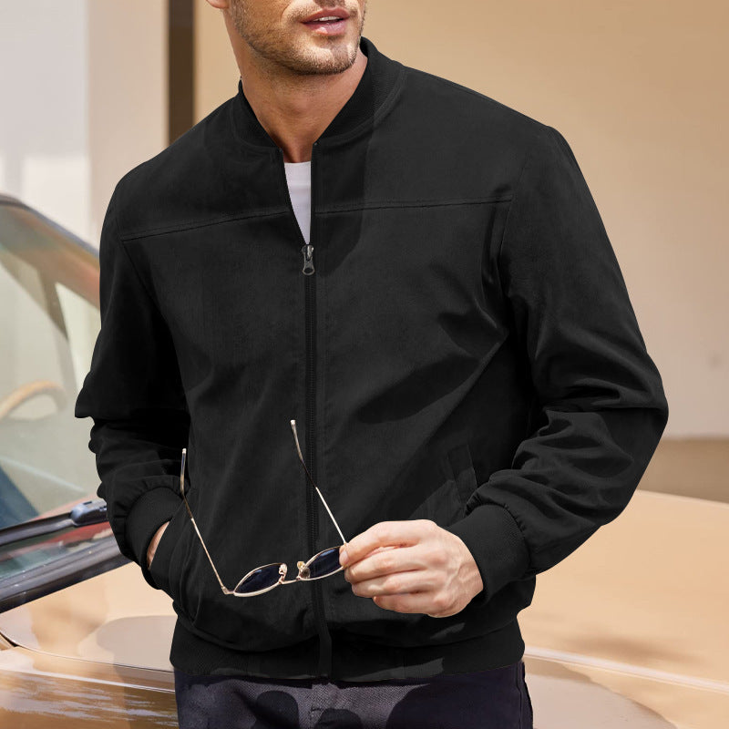 Men's suede bomber jacket with stand-up collar, ribbed cuffs, and full zip Chichicherry