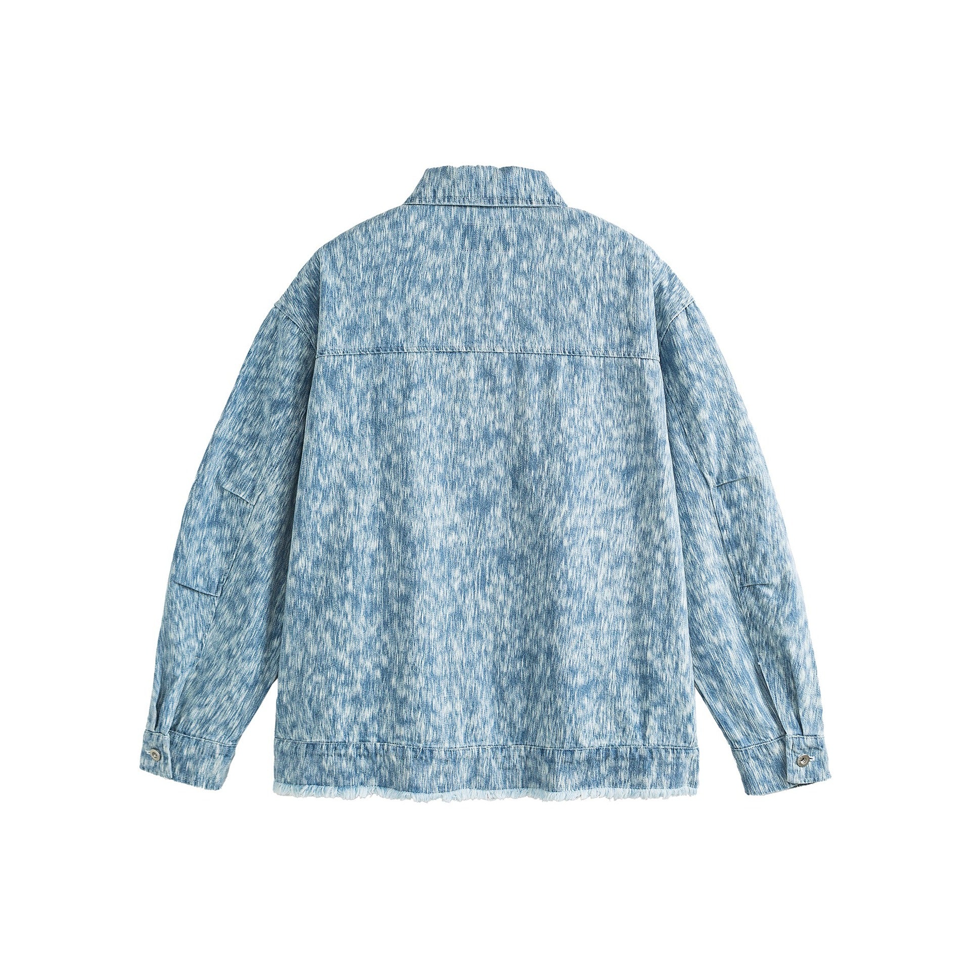 Unisex Oversized Denim Jacket with Frayed Hem and Texture Pattern Chichicherry
