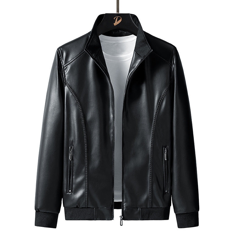 Men's slim faux leather bomber jacket with stand-up collar and zip pockets Chichicherry