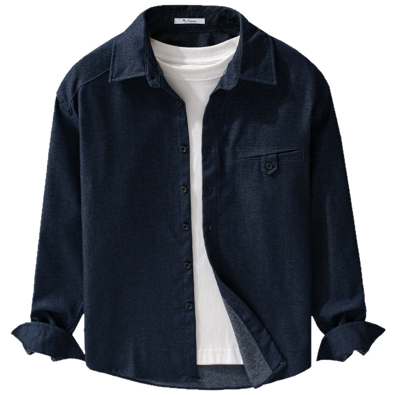 Men's Soft Denim Overshirt with Flap Pocket and Loose Fit Chichicherry