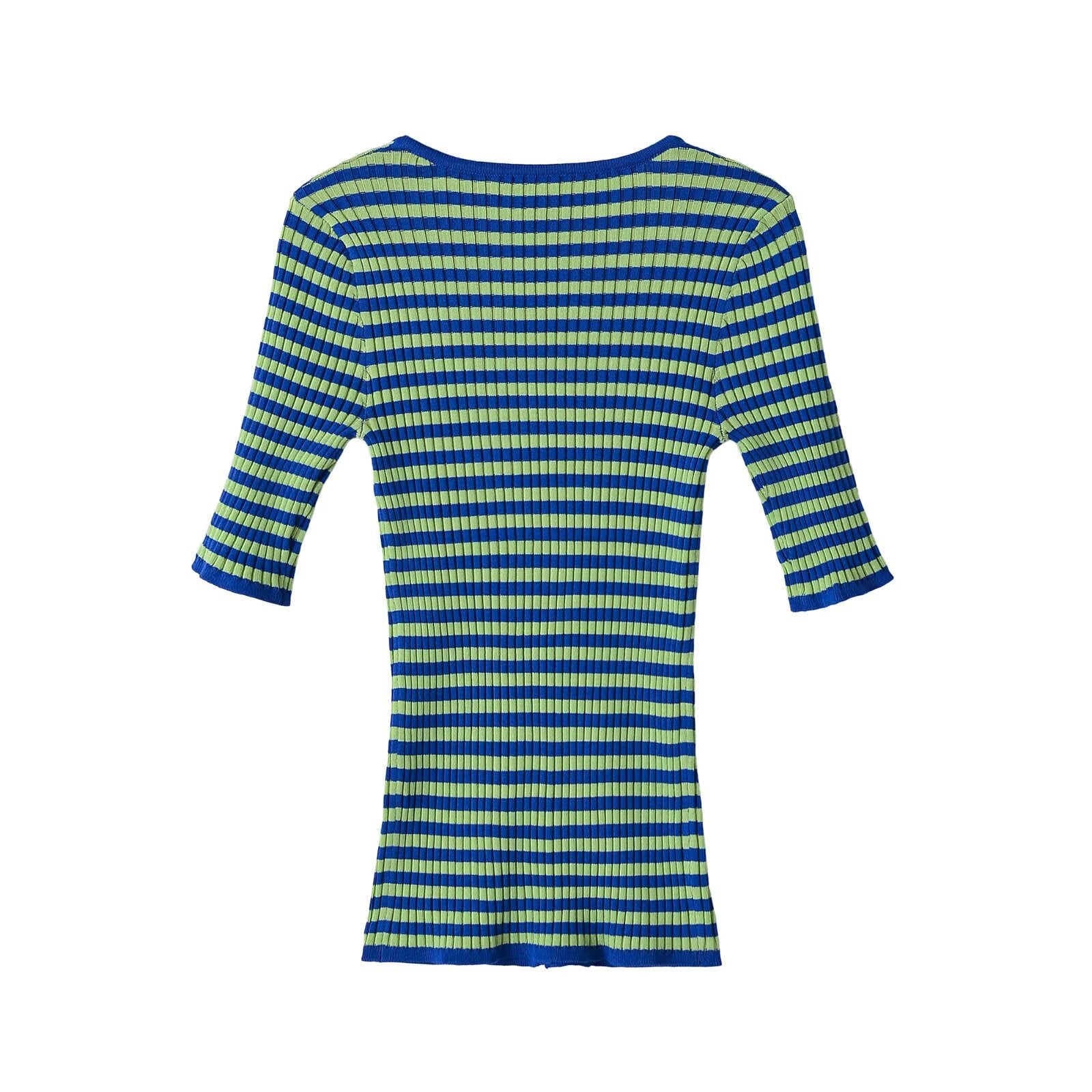 Women Ribbed Short Sleeve Button Cardigan with Deep Round Neck and Figure-Hugging Fit Chichicherry