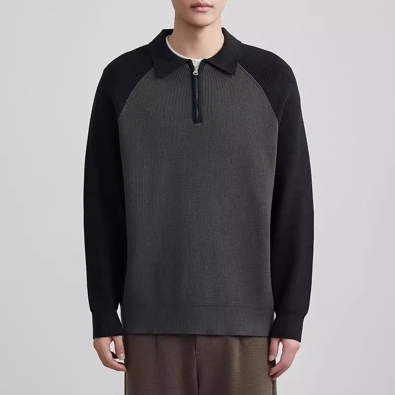 Herren Feinstrick-Halbzip-Pullover mit Polokragen und Raglanärmeln Chichicherry