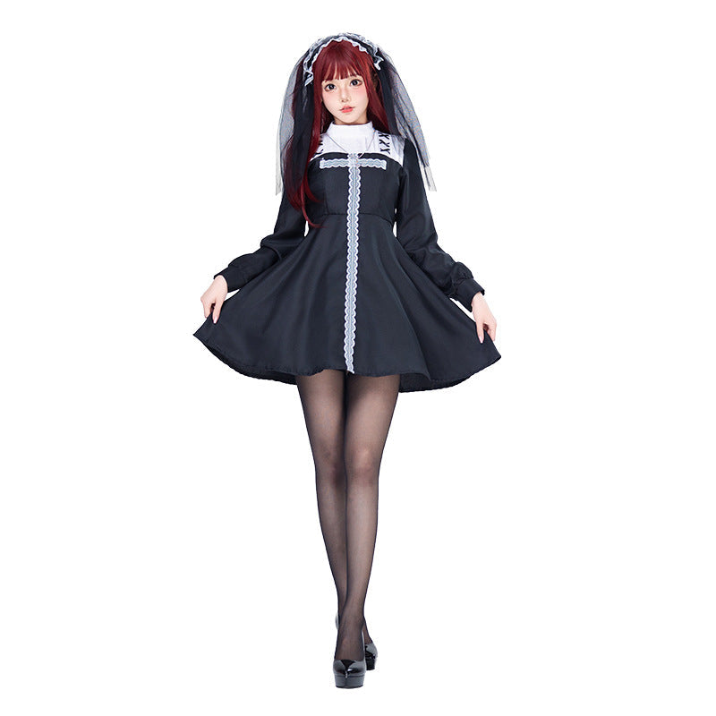 Women Playful Romantic Maid Dress with Ruffles and Bows Chichicherry