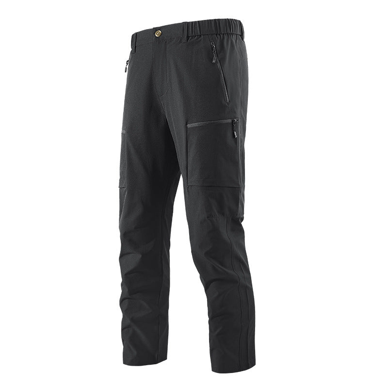 Men's Multifunctional Cargo Travel Pants with Elastic Waistband, Zipper Pockets and Knee Reinforcement Chichicherry