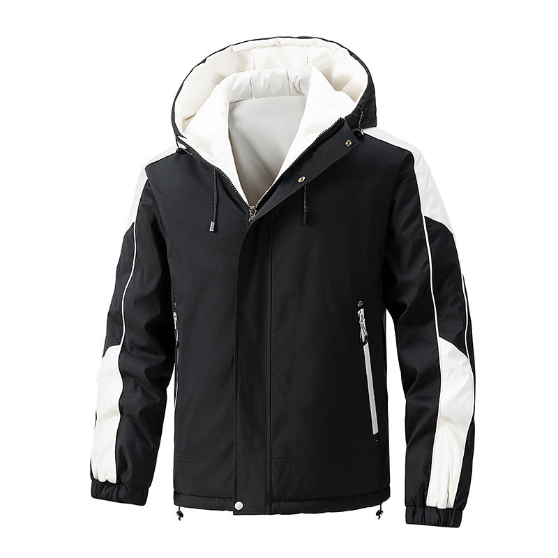 Men's water-repellent quilted hooded jacket with contrast sleeves and zip pockets Chichicherry