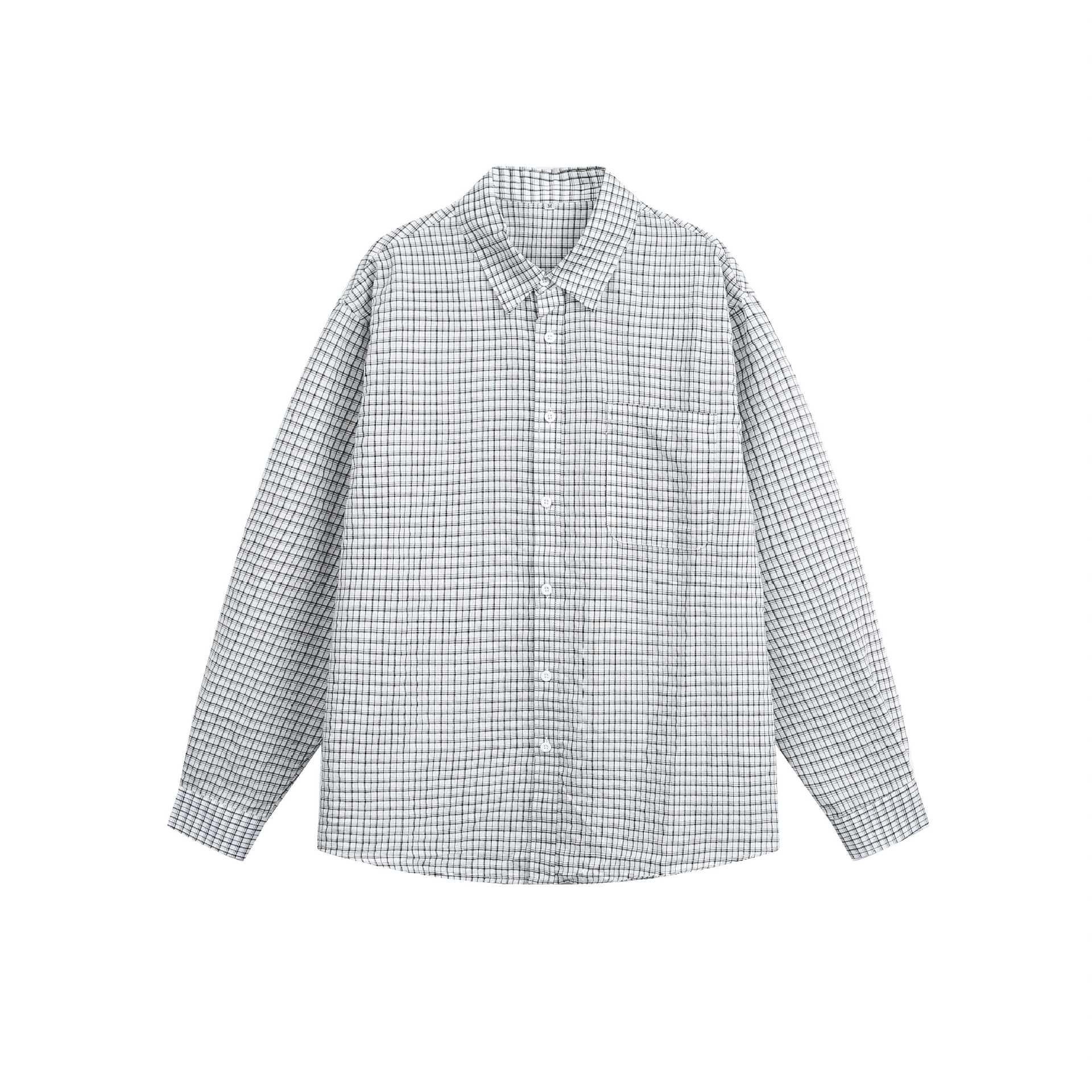 Unisex Relaxed-Fit Cotton Blend Check Shirt with Chest Pocket and Fine Mesh Structure Chichicherry