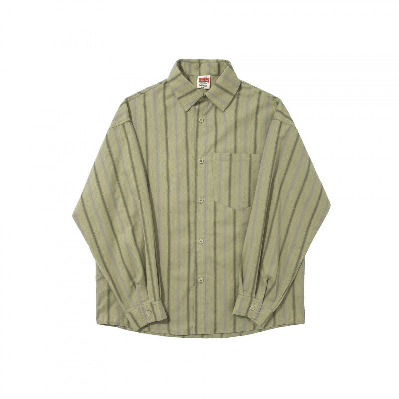 Unisex Oversize Long Sleeve Shirt made of Cotton Blend with Vertical Stripe Pattern and Chest Pocket Chichicherry
