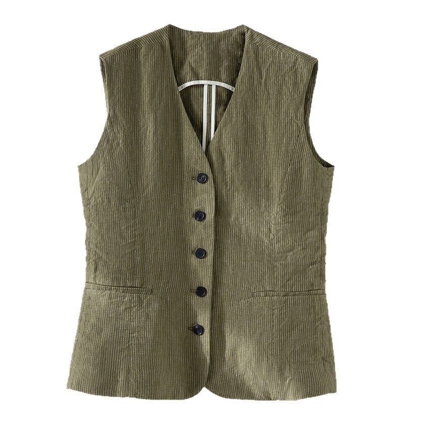 Ladies Tailored Cord Waistcoat with V-Neck and Patch Pockets Chichicherry