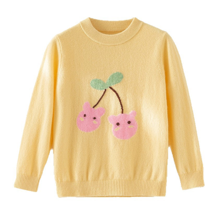 Women fine-knit sweater with playful cherry motif and round neck Chichicherry