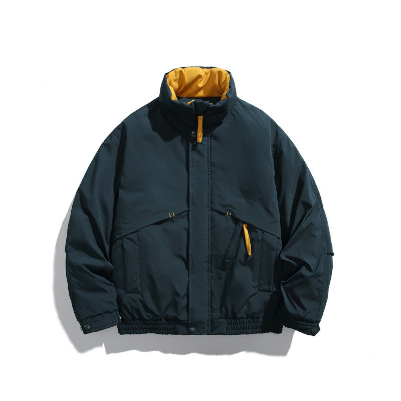 Unisex Boxy Padded Short Jacket with Asymmetric Pockets and High Stand-up Collar Chichicherry