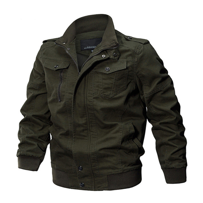 Men's canvas field jacket in military utility style with shoulder epaulets and concealed two-way zipper Chichicherry