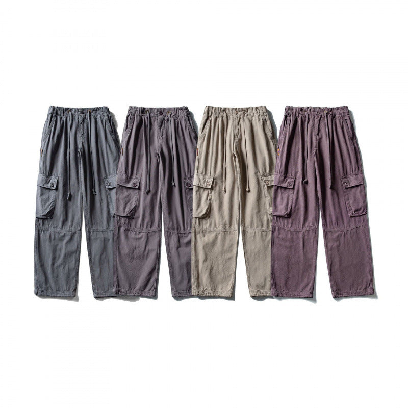 Men's cargo pants with wide leg, elastic drawstring waistband, and patch flap pockets Chichicherry