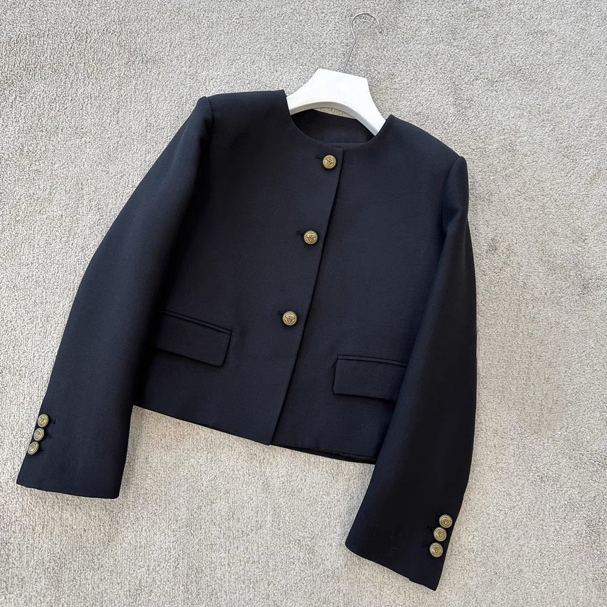 Women Elegant Blazer Jacket with High Collar Chichicherry