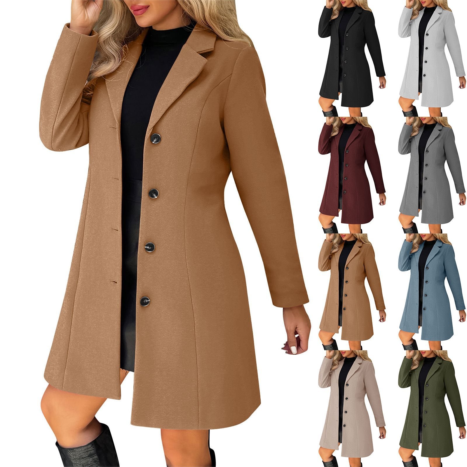 Women Tailored Short Coat with Lapel Collar and Concealed Button Placket Chichicherry