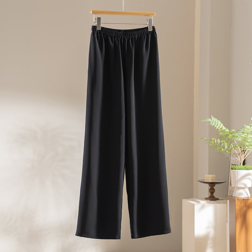 Women's Wide Satin Pants with Comfort Waistband and Flowing Silhouette Chichicherry