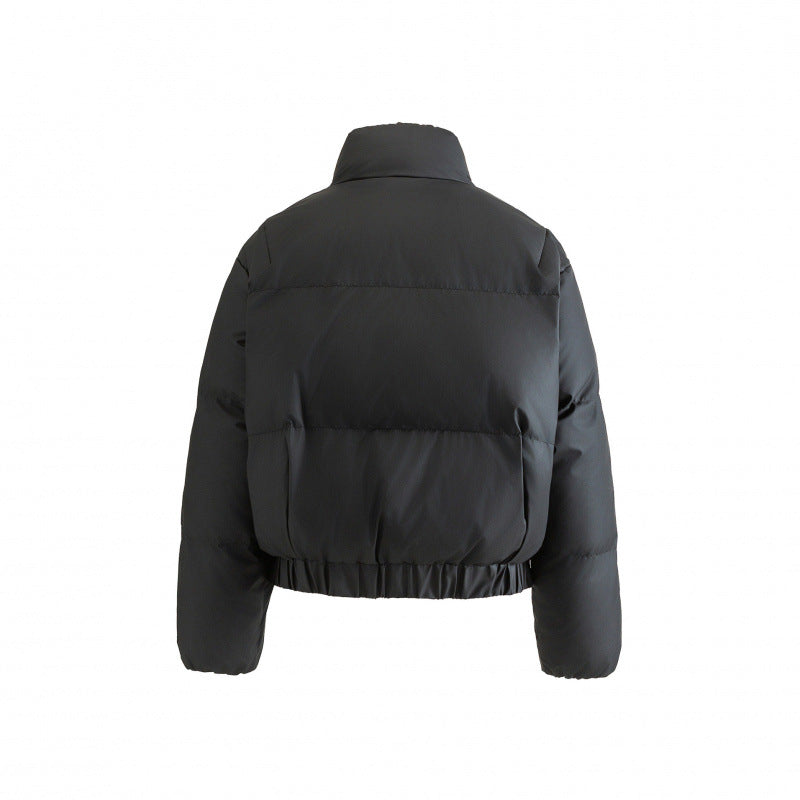 Ladies Cropped Puff Quilted Jacket with High Stand Collar, Elastic Waistband and Concealed Zipper Placket Chichicherry