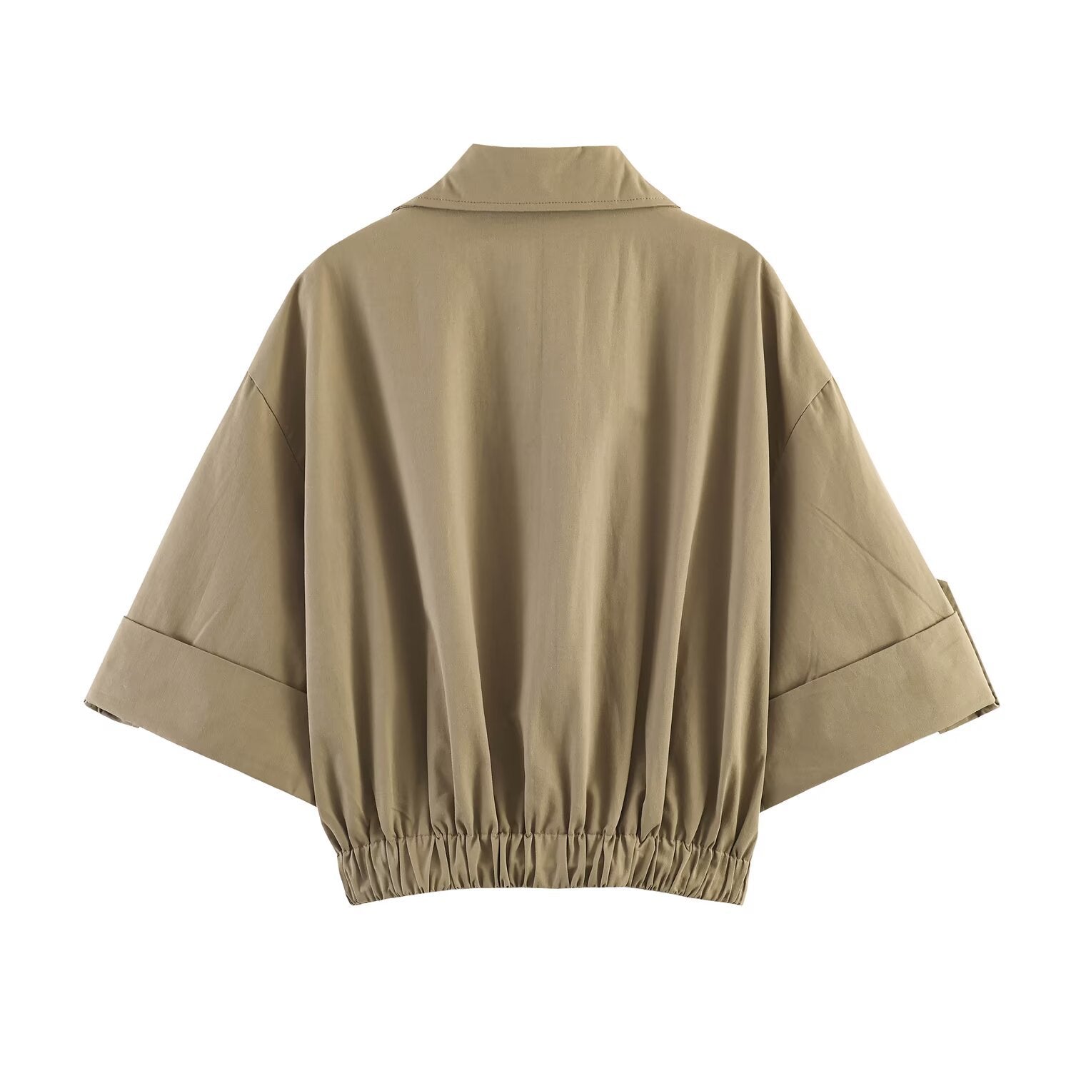 Women Short Cut Cape Trench with Boxy Silhouette and Half-Length Sleeve Straps Chichicherry