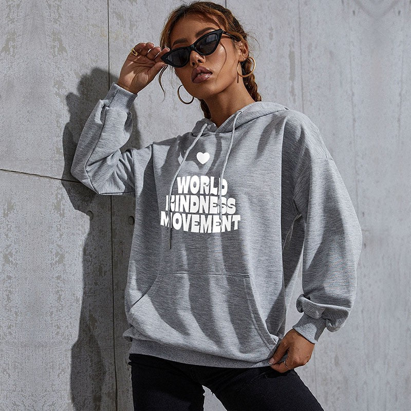 Women's Casual Oversized Hoodie with Statement Print, Kangaroo Pocket and Ribbed Cuffs Chichicherry