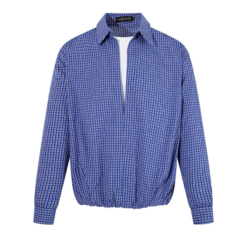 Men's Overshirt Blouson in Check Pattern with Elastic Waistband and Shirt Collar Chichicherry