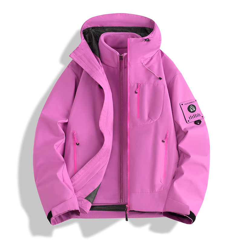 Men's Multifunctional Softshell Jacket with Removable Fleece Lining, Tactical Zipper Pockets and Hood Chichicherry