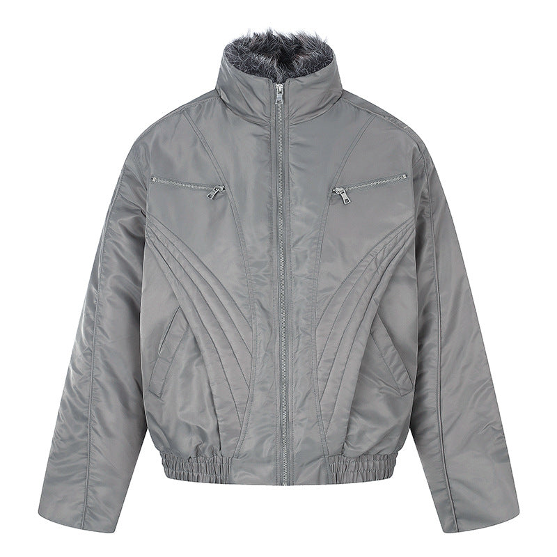 Women's padded bomber jacket with high stand-up collar, faux fur lined collar and zippered pockets Chichicherry