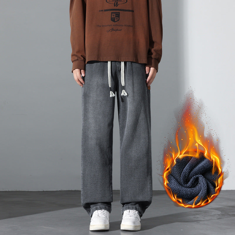 Men's Loose Vintage Denim Casual Pants with Drawstring and Relaxed Fit Chichicherry