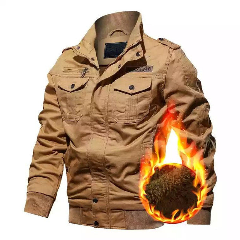 Men's utility canvas jacket with warming teddy fleece lining and concealed zipper Chichicherry