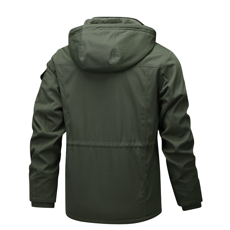 Men's Military-Inspired Canvas Parka with Teddy Fleece Lining and Adjustable Waist Drawstring Chichicherry
