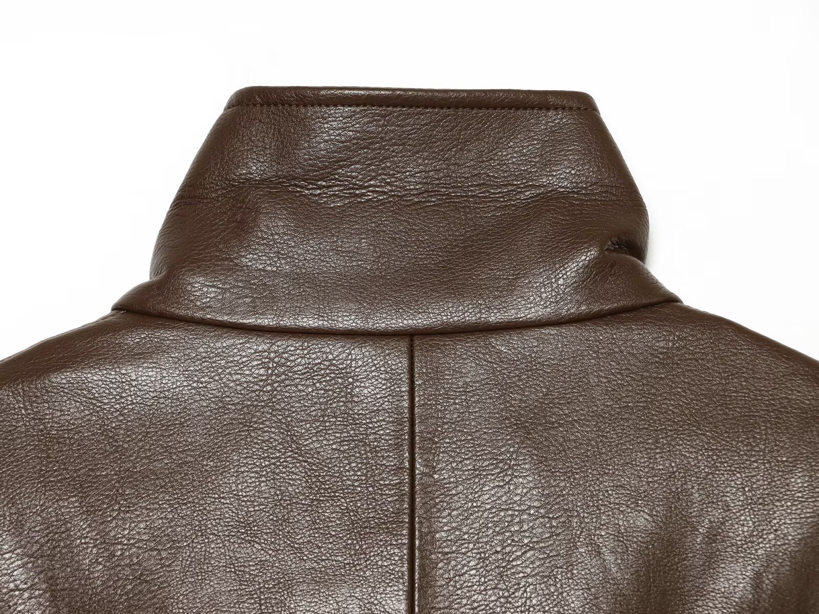 Women tailored leather-look biker jacket with high funnel collar Chichicherry