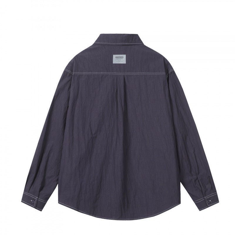 Men's overshirt in boxy cut with contrast stitching and patch chest pockets Chichicherry