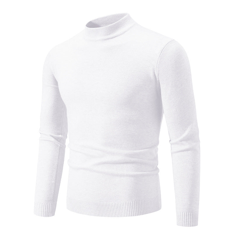 Men's Slim Fit Fine Knit Mock Neck Sweater with Ribbed Collar and Hem Chichicherry