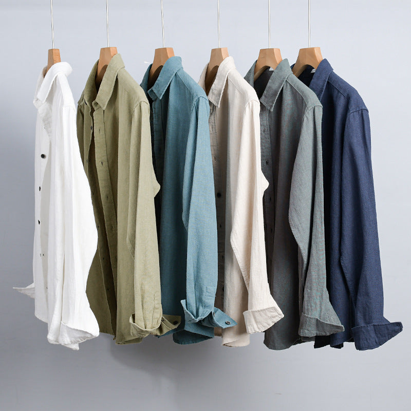 Men's Relaxed-Fit Linen Shirt with Continuous Button Placket and Shirt Collar Chichicherry