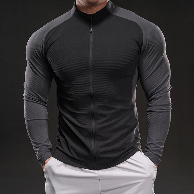 Men's compression training shirt with stand-up collar, full zip and raglan sleeves Chichicherry