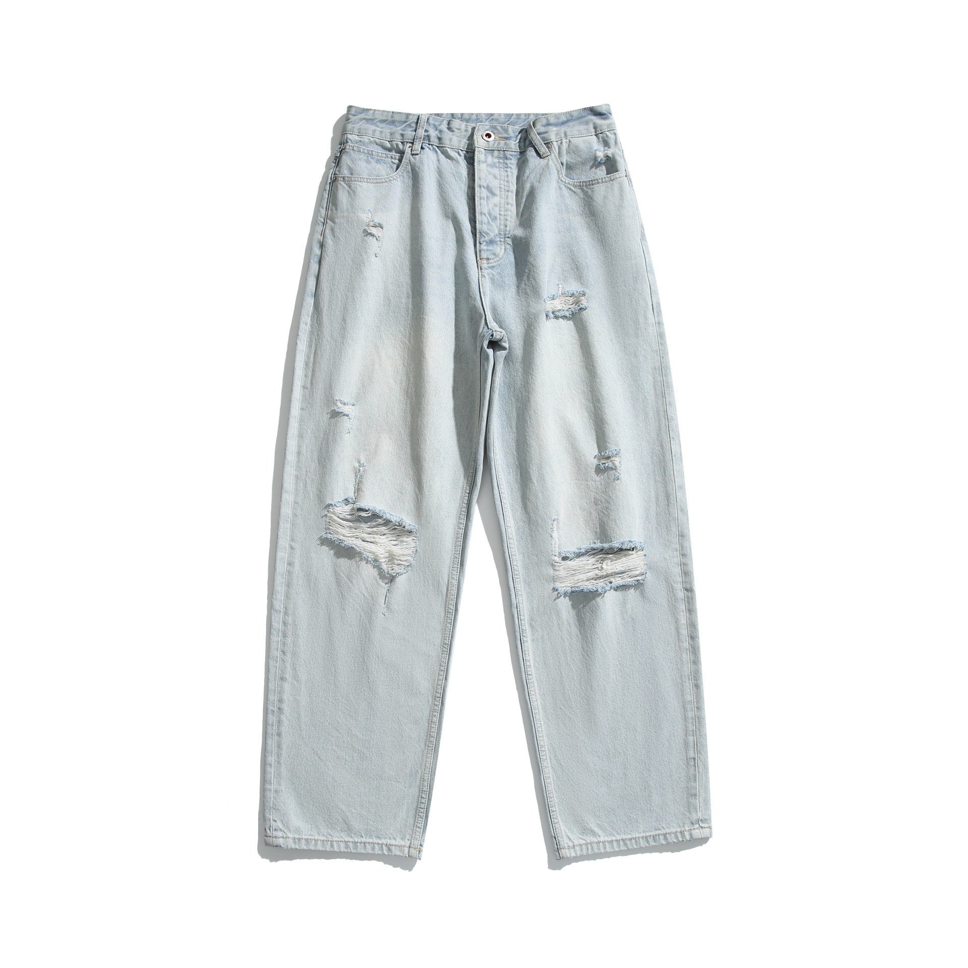 Ladies High-Waist Relaxed-Straight Jeans with Destroy Effect and Wide Leg Chichicherry