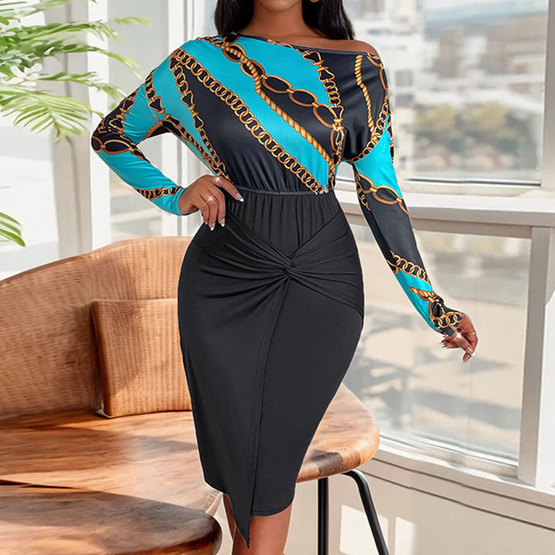 Ladies midi dress with knot waistband, tailored silhouette and asymmetrical hem Chichicherry