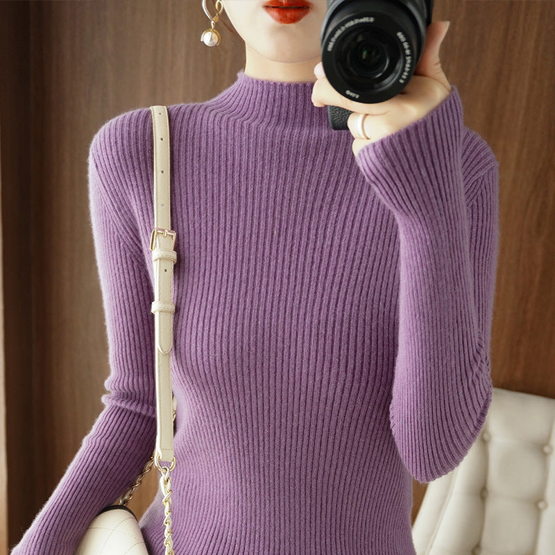 Women's Body-Hugging Ribbed Knit Turtleneck Sweater with Stretch Effect Chichicherry