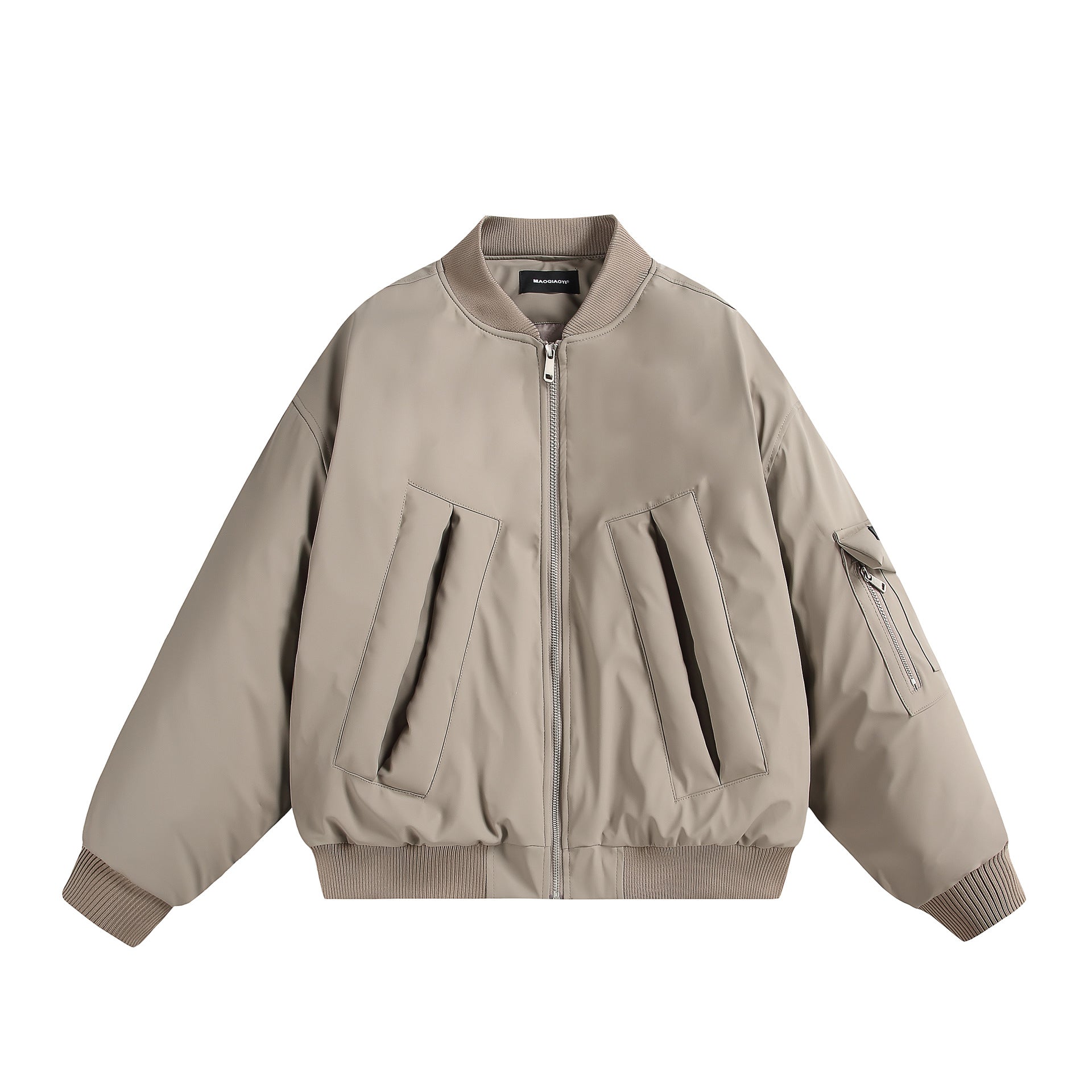 Unisex Short Cut Oversized Puffer Jacket with Utility Arm Pocket and Ribbed Cuffs Chichicherry
