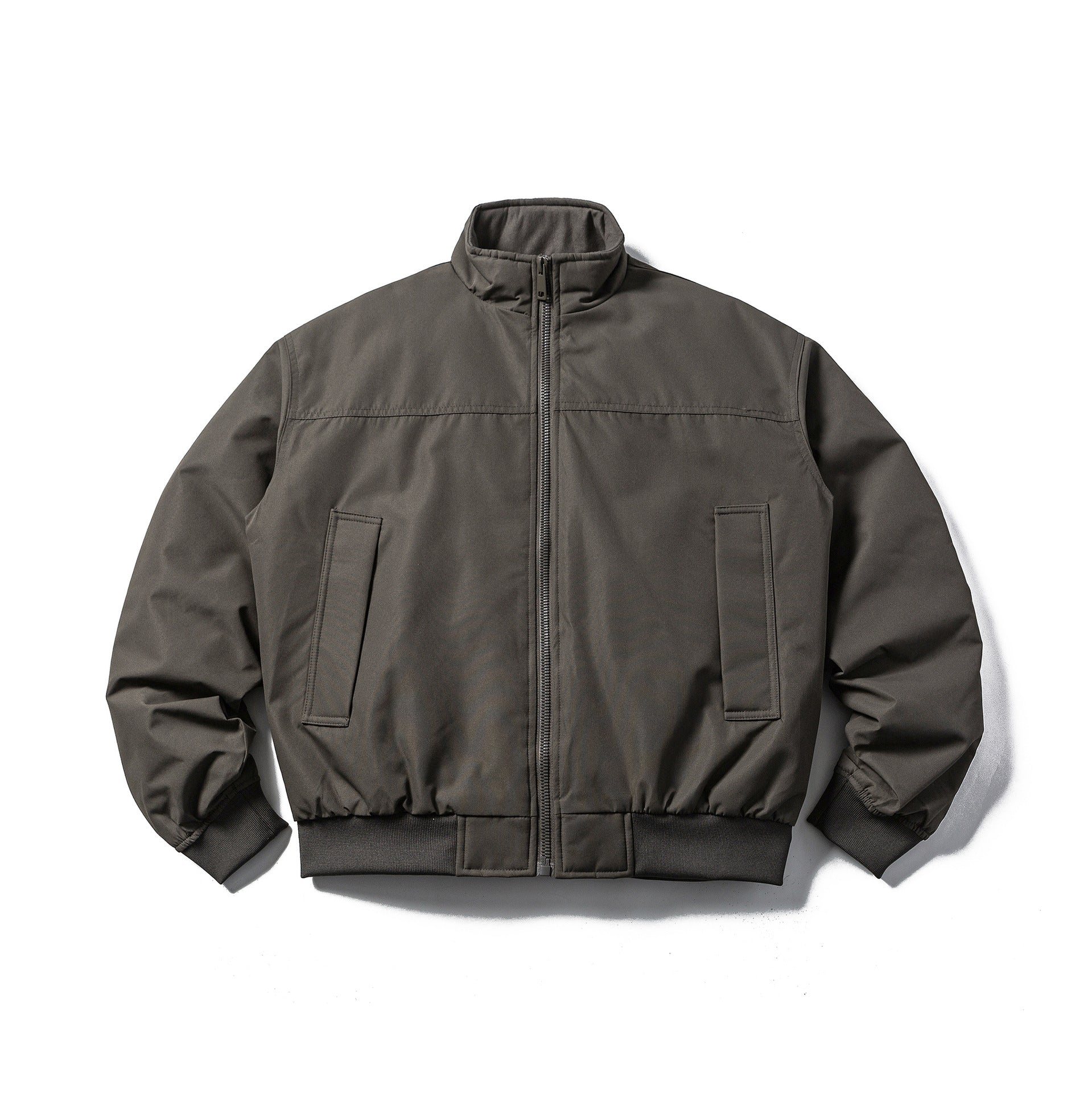 Men's Padded Bomber Jacket in Boxy Cut with High Stand-up Collar and Ribbed Hem Chichicherry