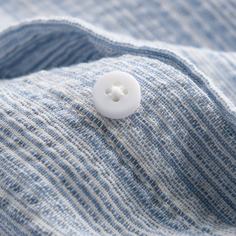 Men's lightweight striped overshirt made of linen-cotton blend with bird embroidery Chichicherry