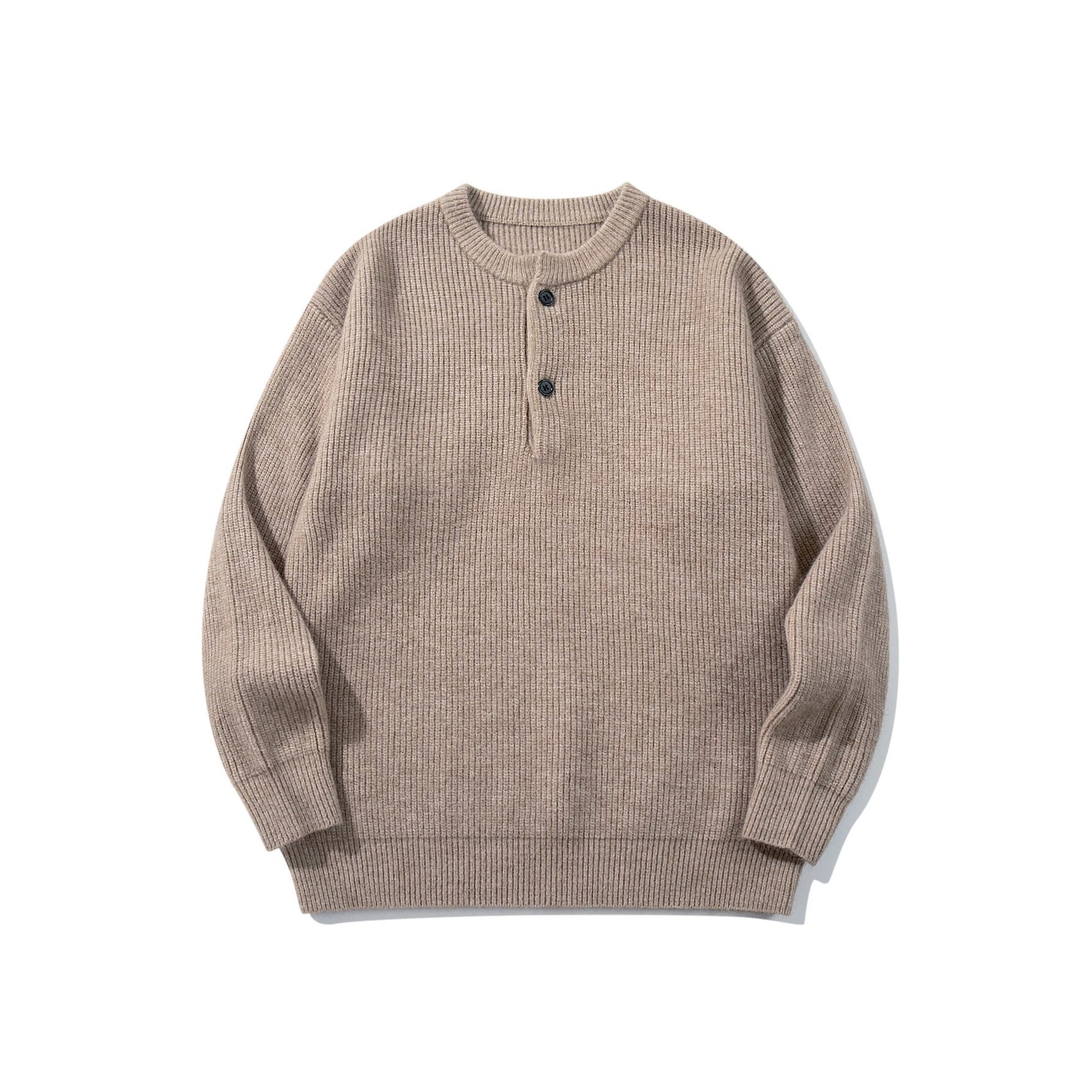 Men's chunky knit henley sweater with half button placket and ribbed cuffs Chichicherry