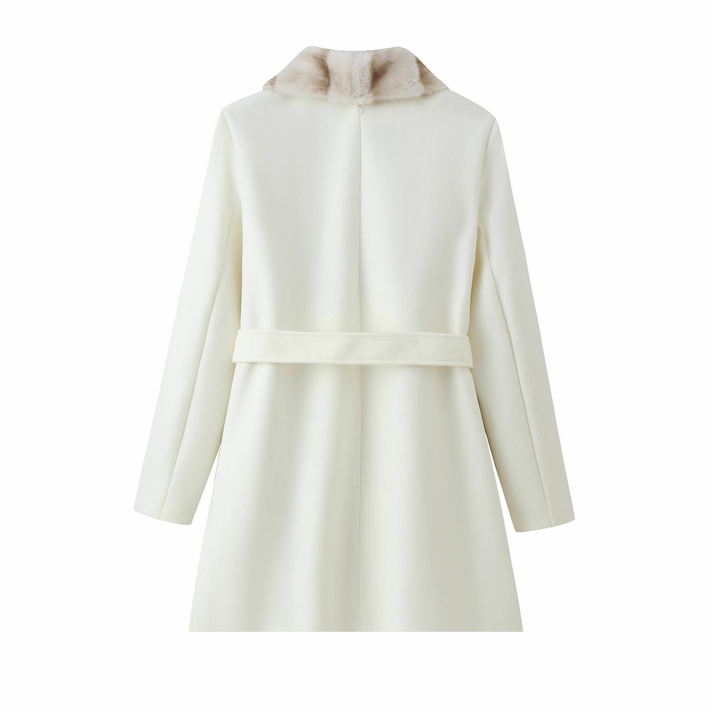 Women's Tailored Wool Blend Coat with Tie Belt and Removable Faux Fur Shawl Collar Chichicherry