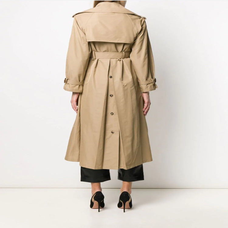 Women Mid-length Trench Coat in A-line Cut with Waist Belt and Epaulettes Chichicherry