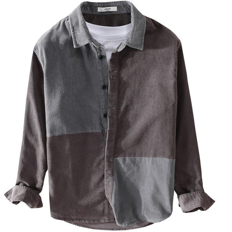 Men's Patchwork Cord Shirt Jacket in Relaxed Fit with Kent Collar Chichicherry