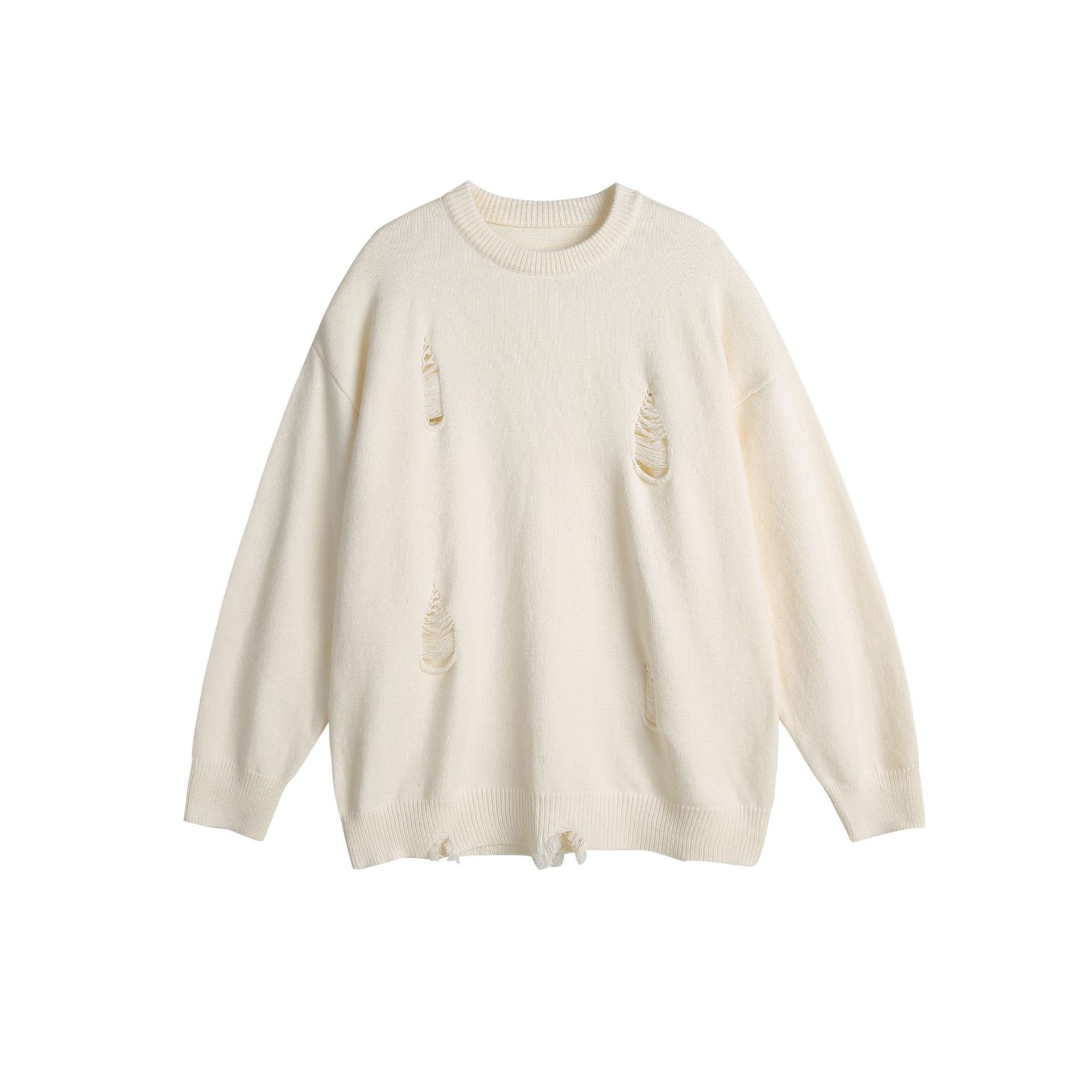 Unisex Oversize Knit Sweater with Destroyed Detail and Ribbed Cuffs Chichicherry