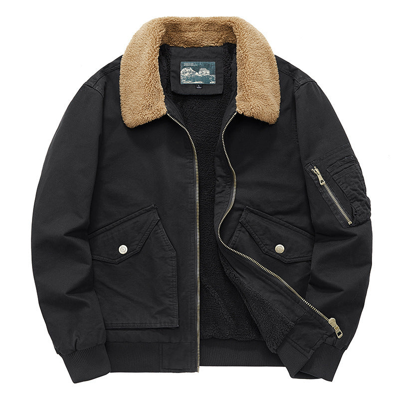 Men's canvas field jacket with teddy collar, warming lining, and utility pockets Chichicherry