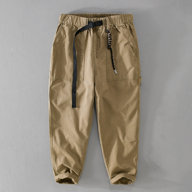 Men's Tapered Utility-Style Cargo Pants with Cuffed Hem and Elastic Waistband Chichicherry