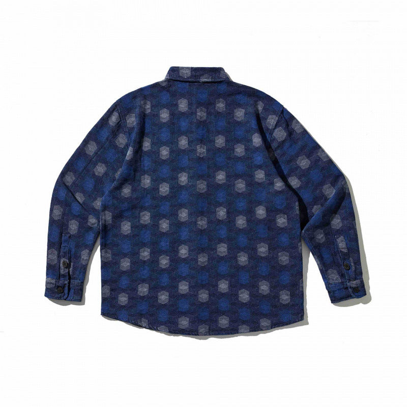 Unisex Boxy Overshirt with geometric allover print and chest pocket Chichicherry