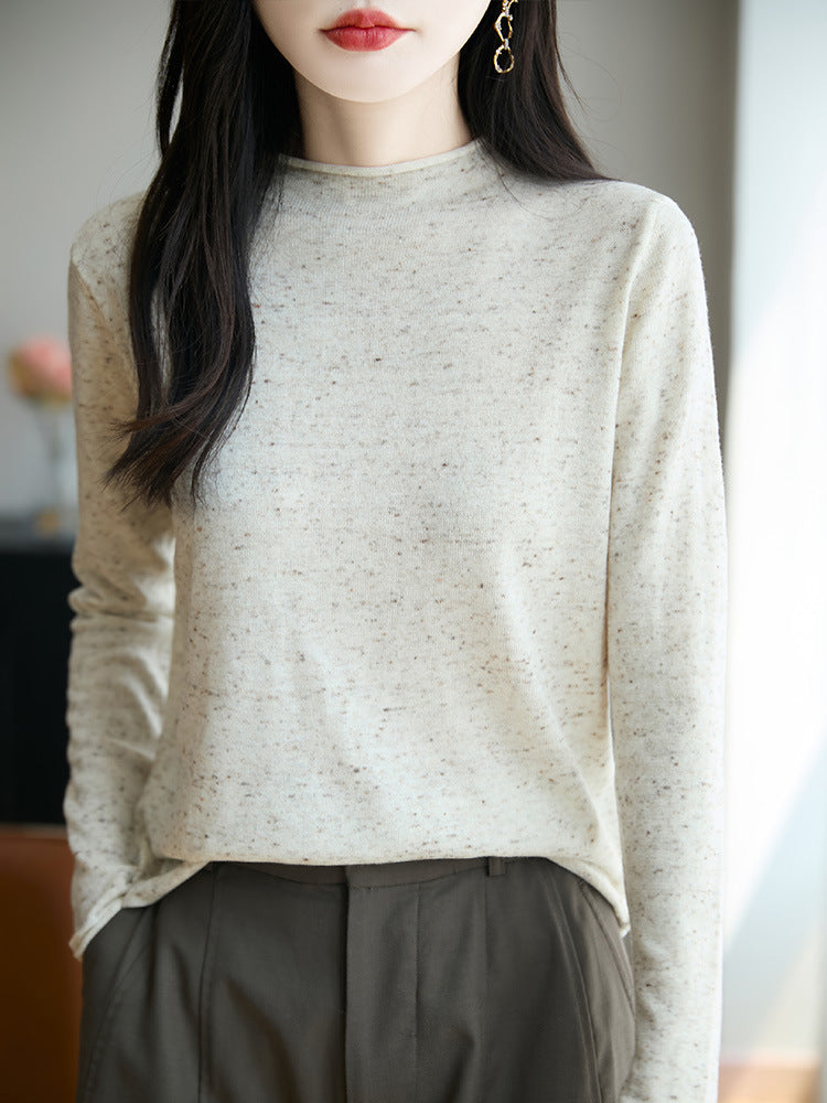 Women's Minimalist Nep Knit Long Sleeve with Short Stand-Up Collar Chichicherry