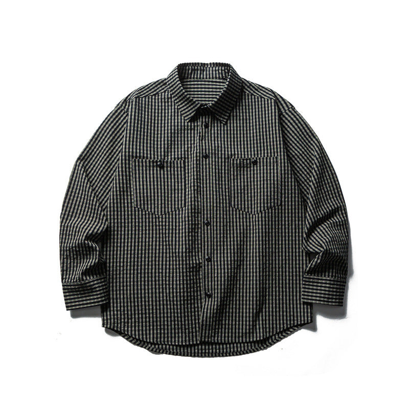 Men's Oversize Check Shirt made of textured cotton blend with chest pockets Chichicherry